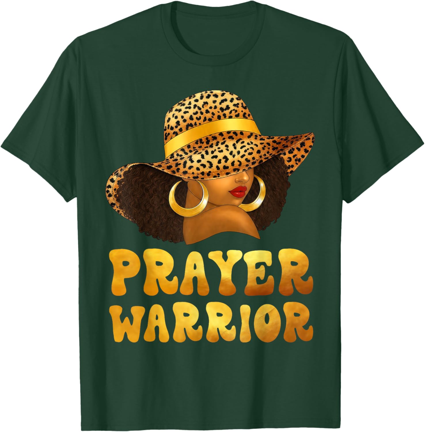 Christian Afro Queen Leopard Hat Black Woman Prayer Warrior T-Shirt - T-Shirt | Forest