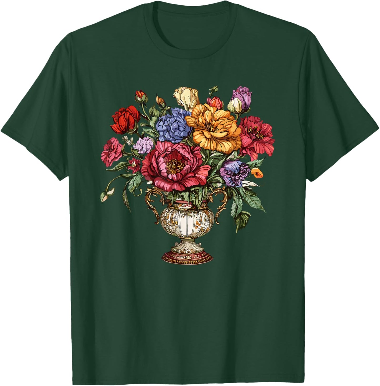 Victorian Floral Vase Elegant Bouquet Garden Flowers T-Shirt - T-Shirt | Forest