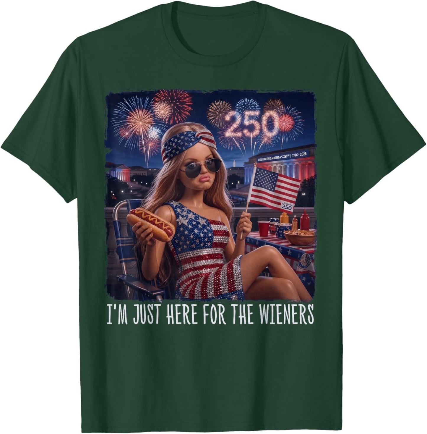 Just Here for The Wieners Funny 4th of July Girl Face Meme T-Shirt - T-Shirt | Forest