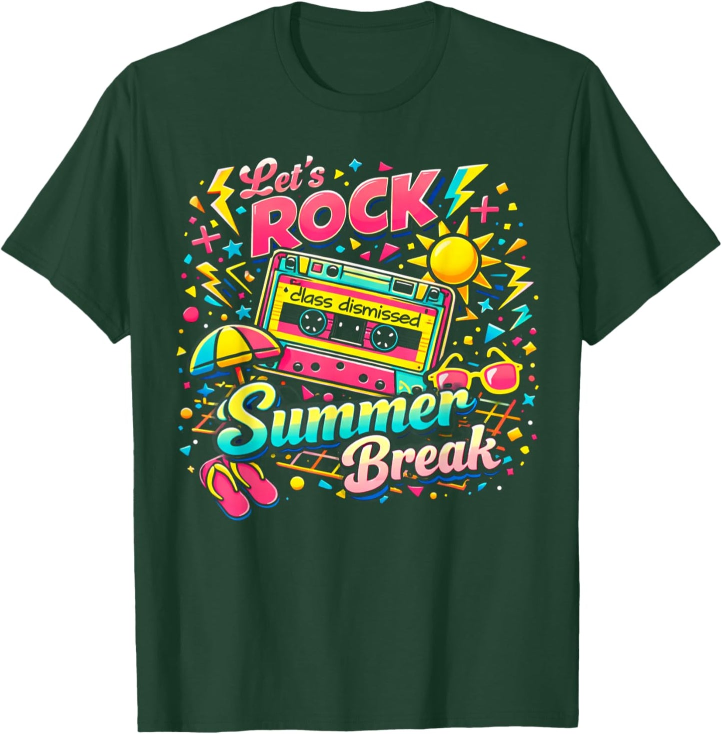 Teacher Last Day of School Vacation Let's Rock Summer Break T-Shirt - T-Shirt | Forest