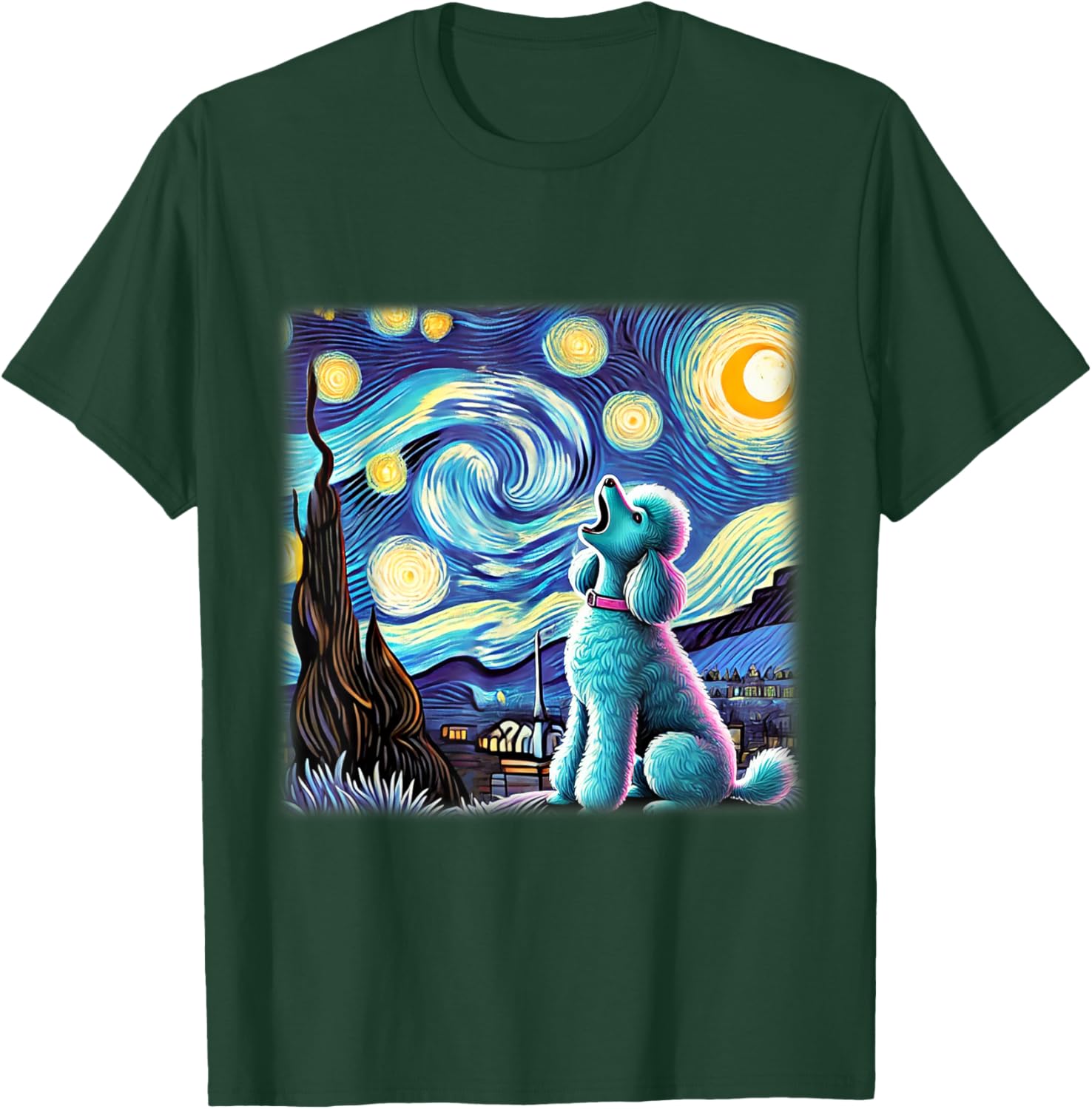 Poodle Starry Night Shirt Van Gogh Painting Poodle Dog Lover Men Women Kids T-Shirt - T-Shirt | Forest