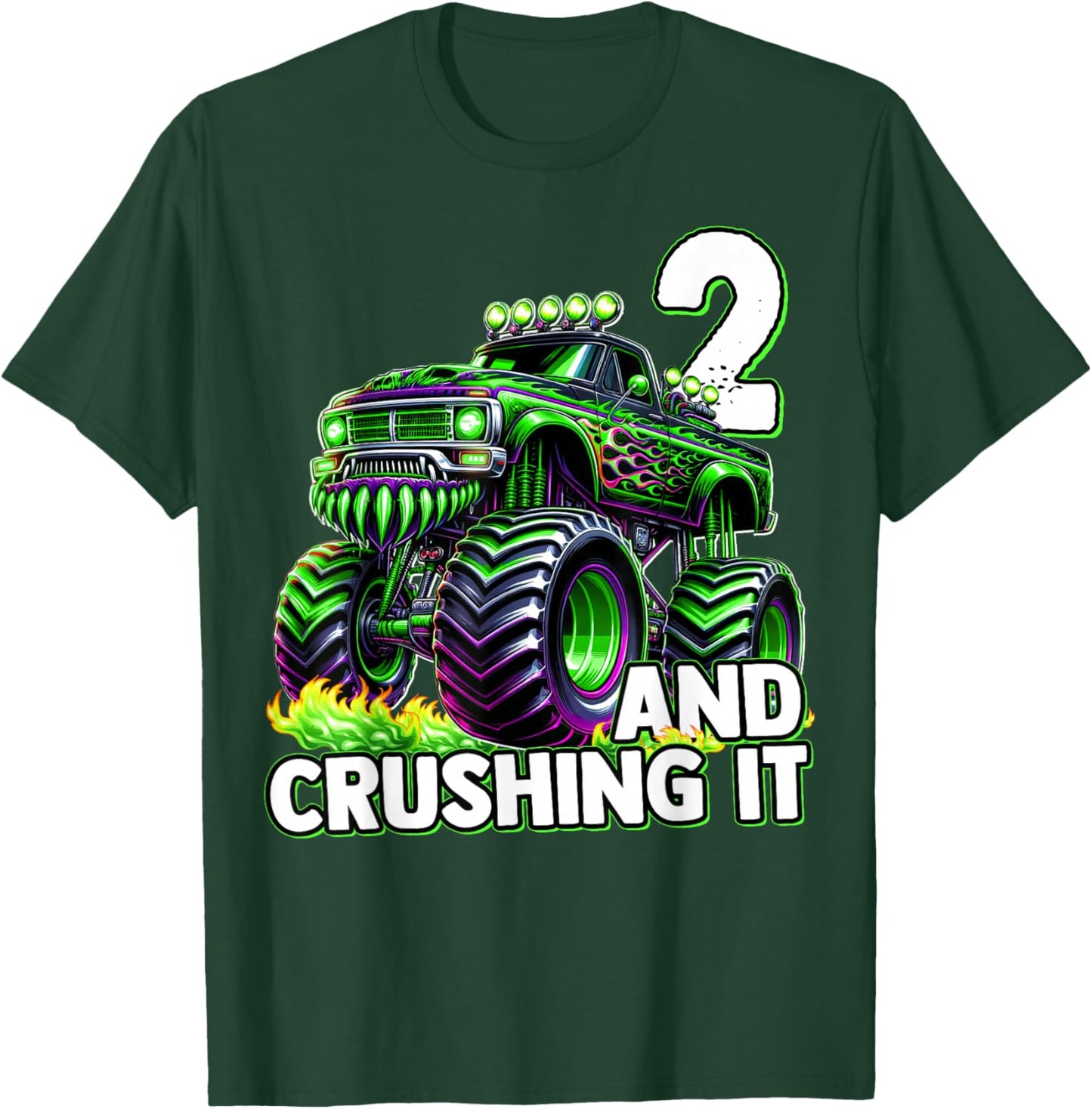 Monster Truck 2nd Birthday Boy 2 and Crushing It T-Shirt - T-Shirt | Forest