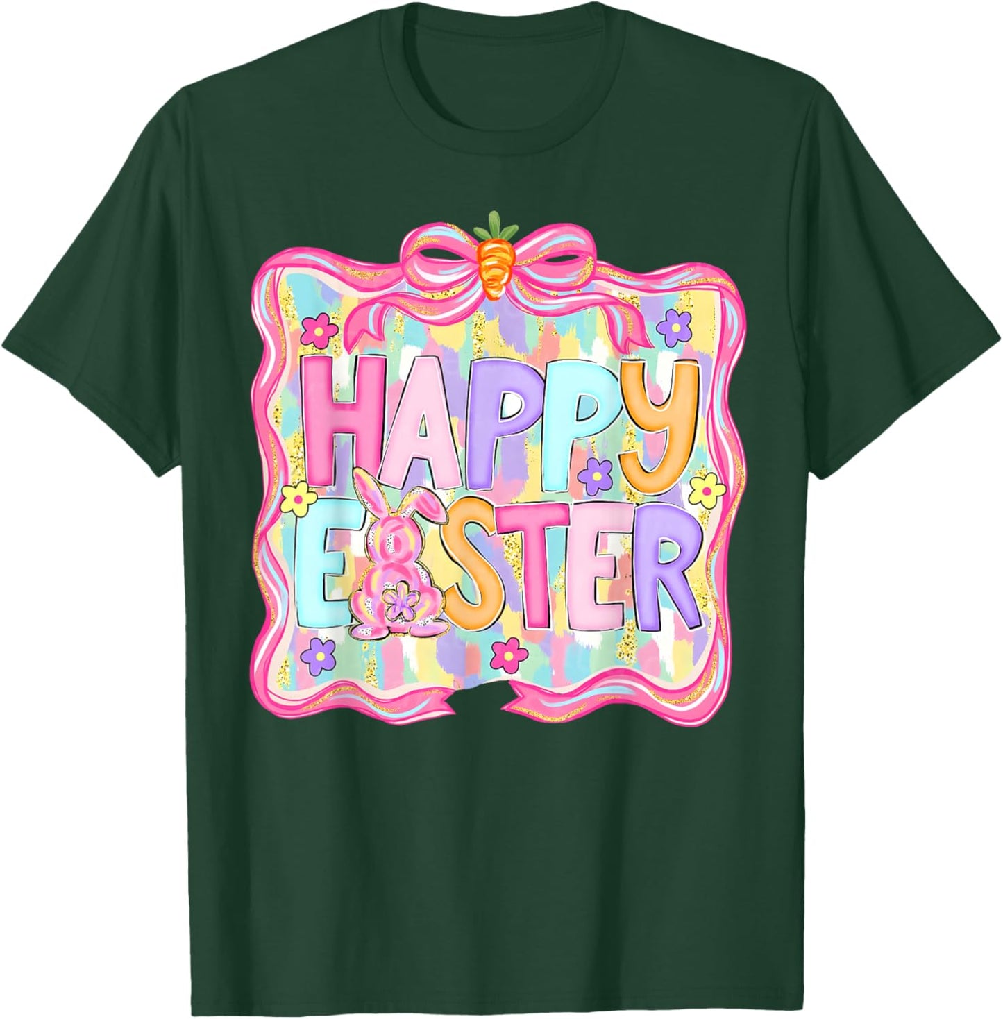 Preppy Happy Easter Bunny Coquette Bow Girl Women Kid T-Shirt - T-Shirt | Forest