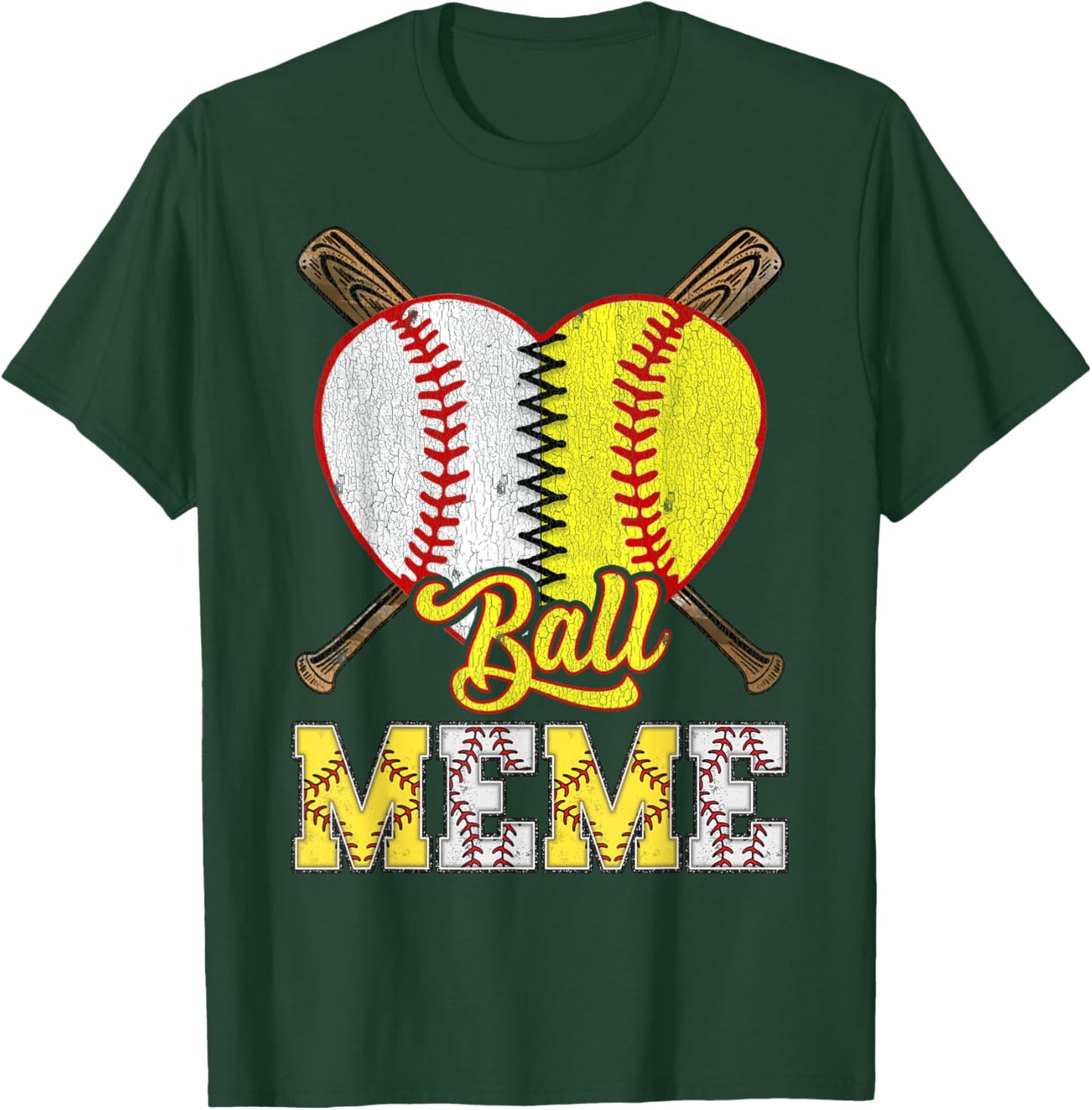 Meme Of Both Ball Meme Half Baseball Softball T-Shirt - T-Shirt | Forest