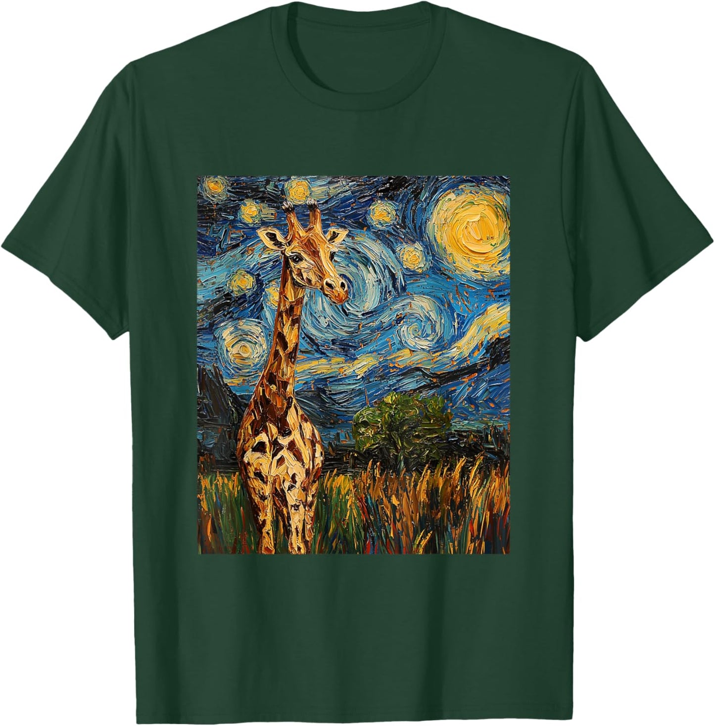 Cute Giraffe Africa - Van Gogh Style - Starry Night T-Shirt - T-Shirt | Forest