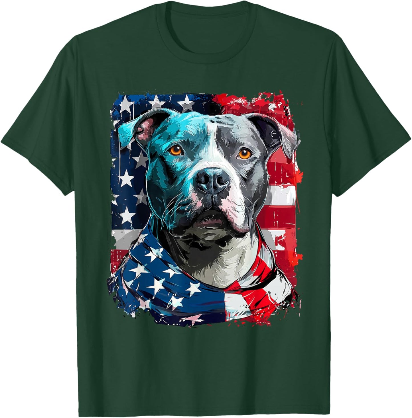 American Pitbull Terrier USA Flag Patriotic Pit Bull Dog T-Shirt - T-Shirt | Forest