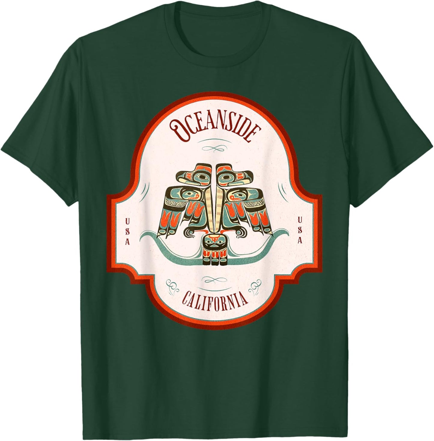 Oceanside CA Thunderbird Totem Pacific Northwest Native T-Shirt - T-Shirt | Forest