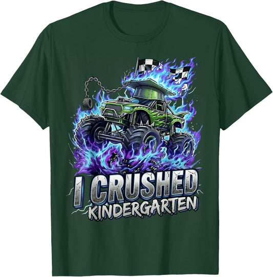 I Crushed Kindergarten Graduation 2026 Monster Truck Kinder T-Shirt - T-Shirt | Forest