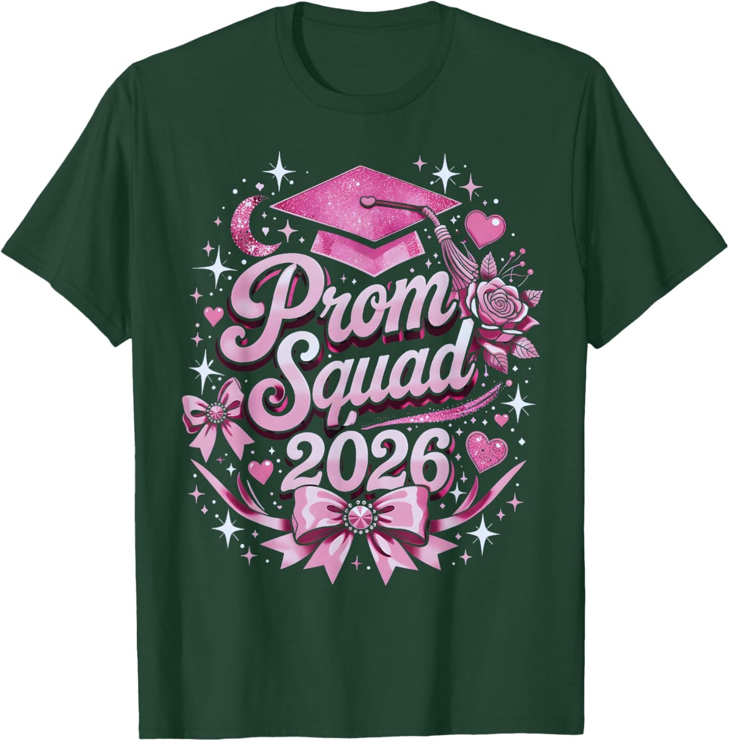 Prom Squad 2026 Class Coquette Bow Graduation Party Matching T-Shirt - T-Shirt | Forest