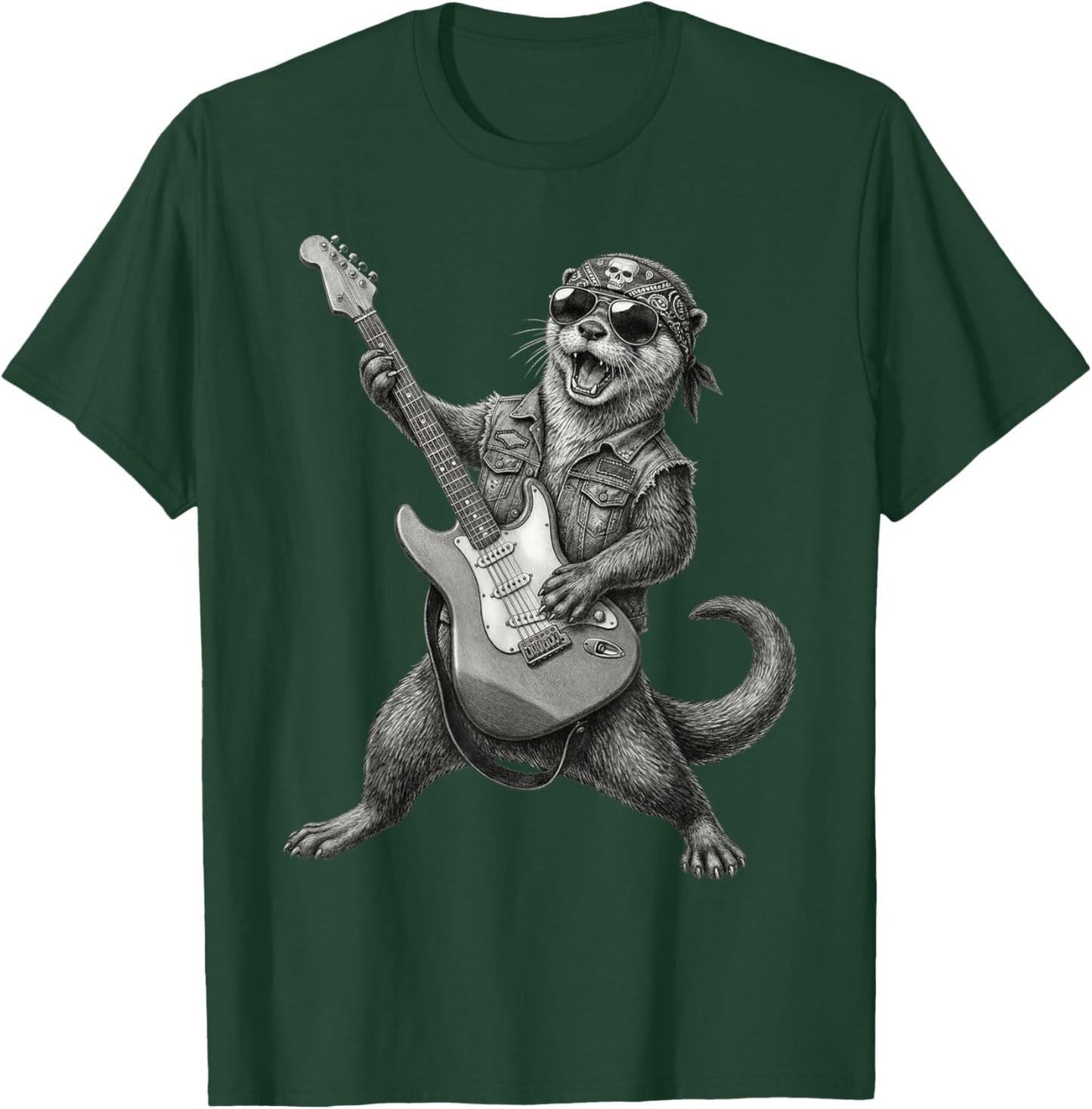 Otter Playing Guitar Rock & Roll Otters Rocker Music T-Shirt - T-Shirt | Forest