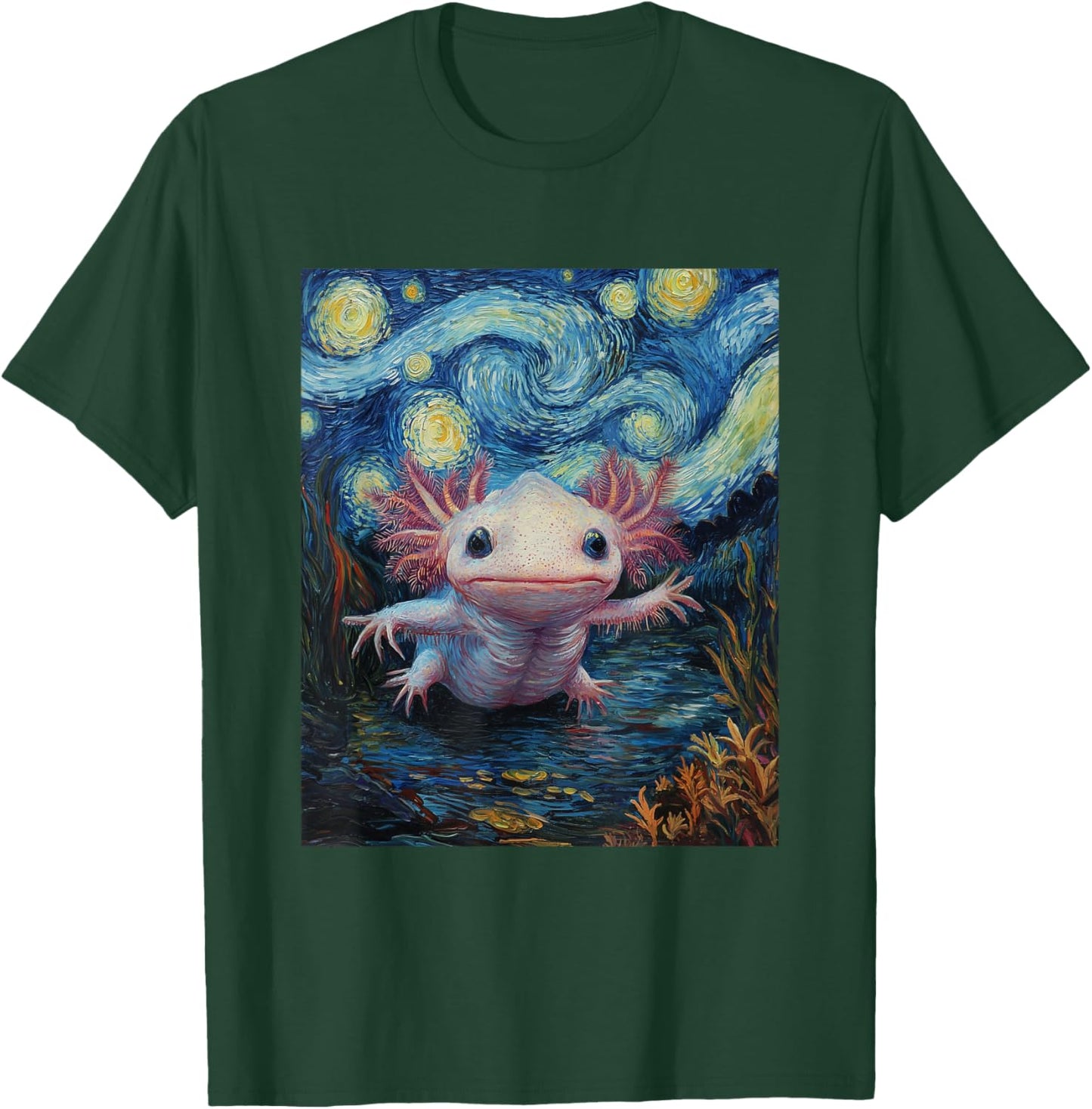 Axolotl Kawaii - Van Gogh Style - Starry Night Graphic T-Shirt - T-Shirt | Forest