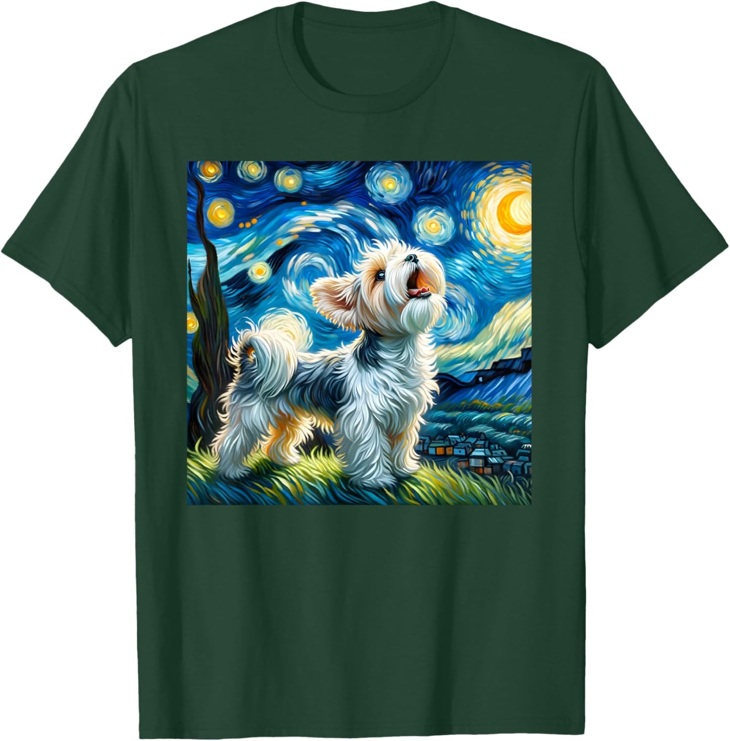 Morkie Howling At The Moon Surreal Starry Night Sky Dog Art Women Kids T-Shirt - T-Shirt | Forest