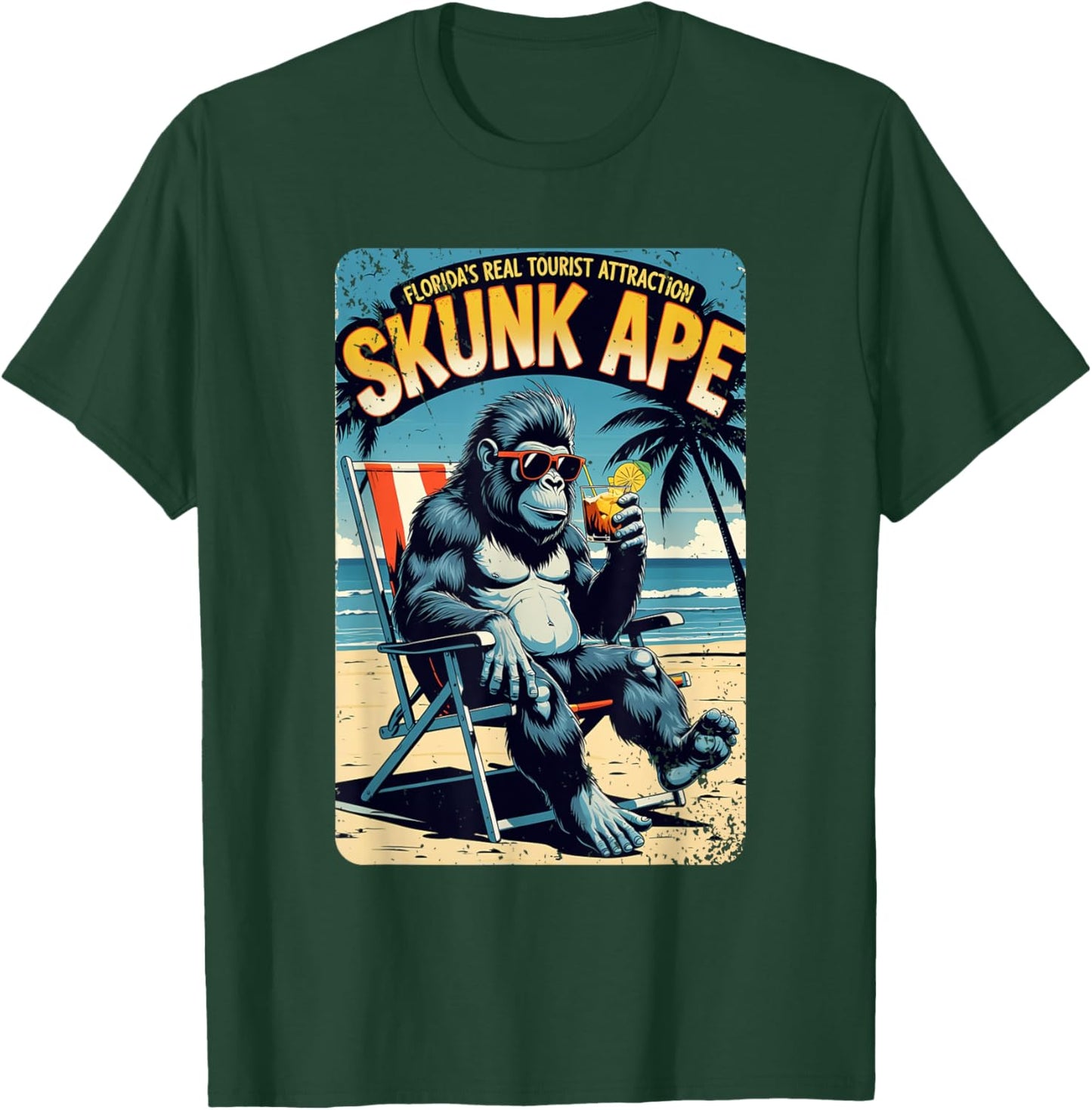 Skunk Ape Florida Swamp Cryptid Beach Escape Fun T-Shirt - T-Shirt | Forest