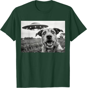 Funny Dog Selfie UFO Flying Saucer Sci-Fi Alien T-Shirt - T-Shirt | Forest