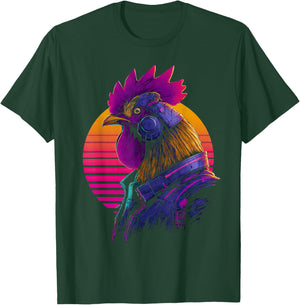 Cyberpunk Rooster Sci-Fi Synthwave Retro T-Shirt - T-Shirt | Forest
