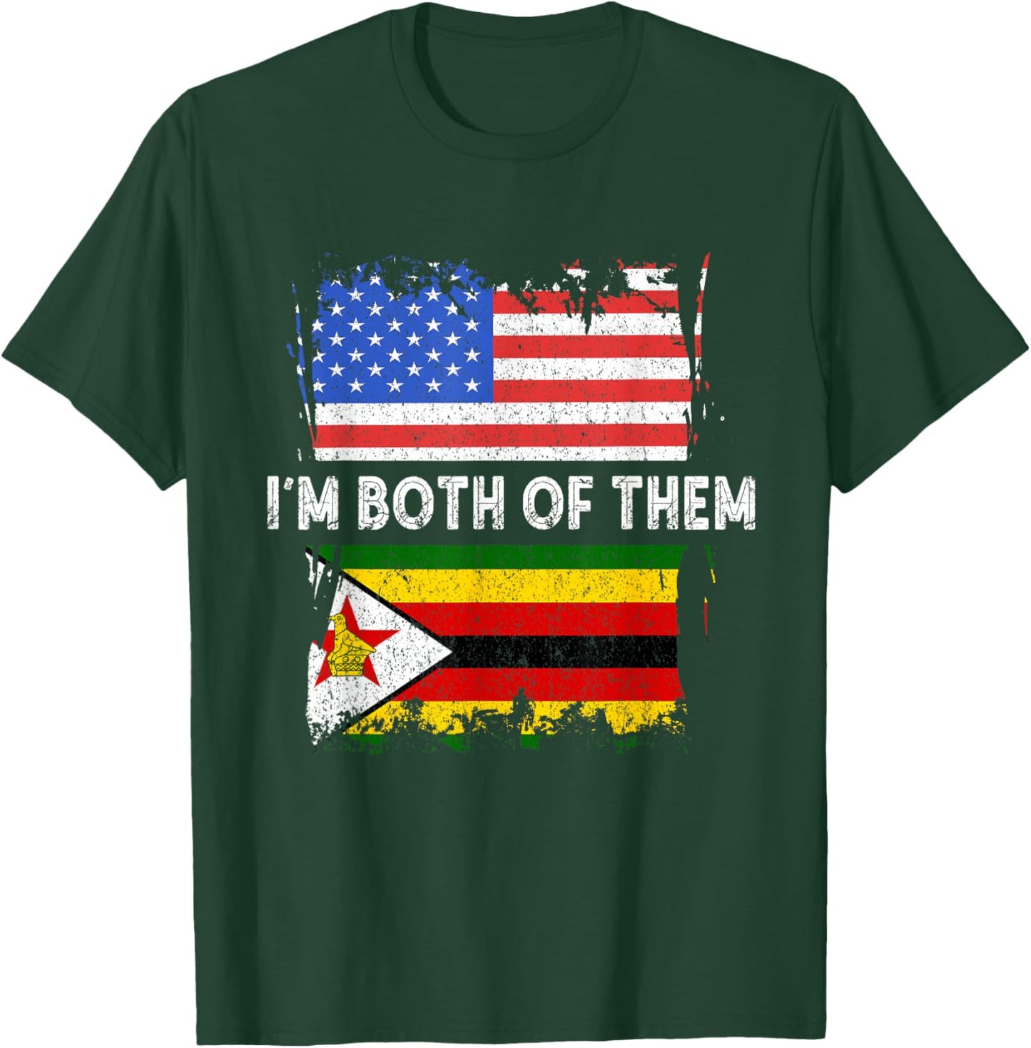 Zimbabwe I'm Both Of Them USA America Zimbabwean Flag T-Shirt - T-Shirt | Forest