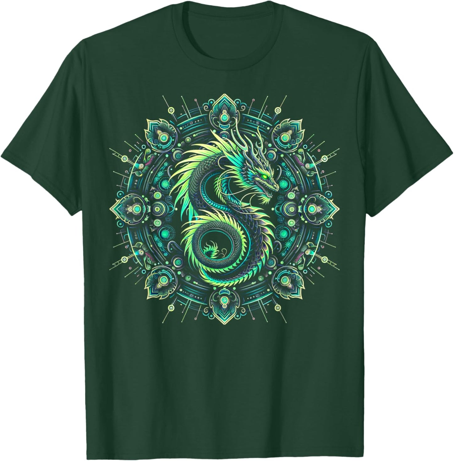 Geometric Dragon Mandala T-Shirt - T-Shirt | Forest