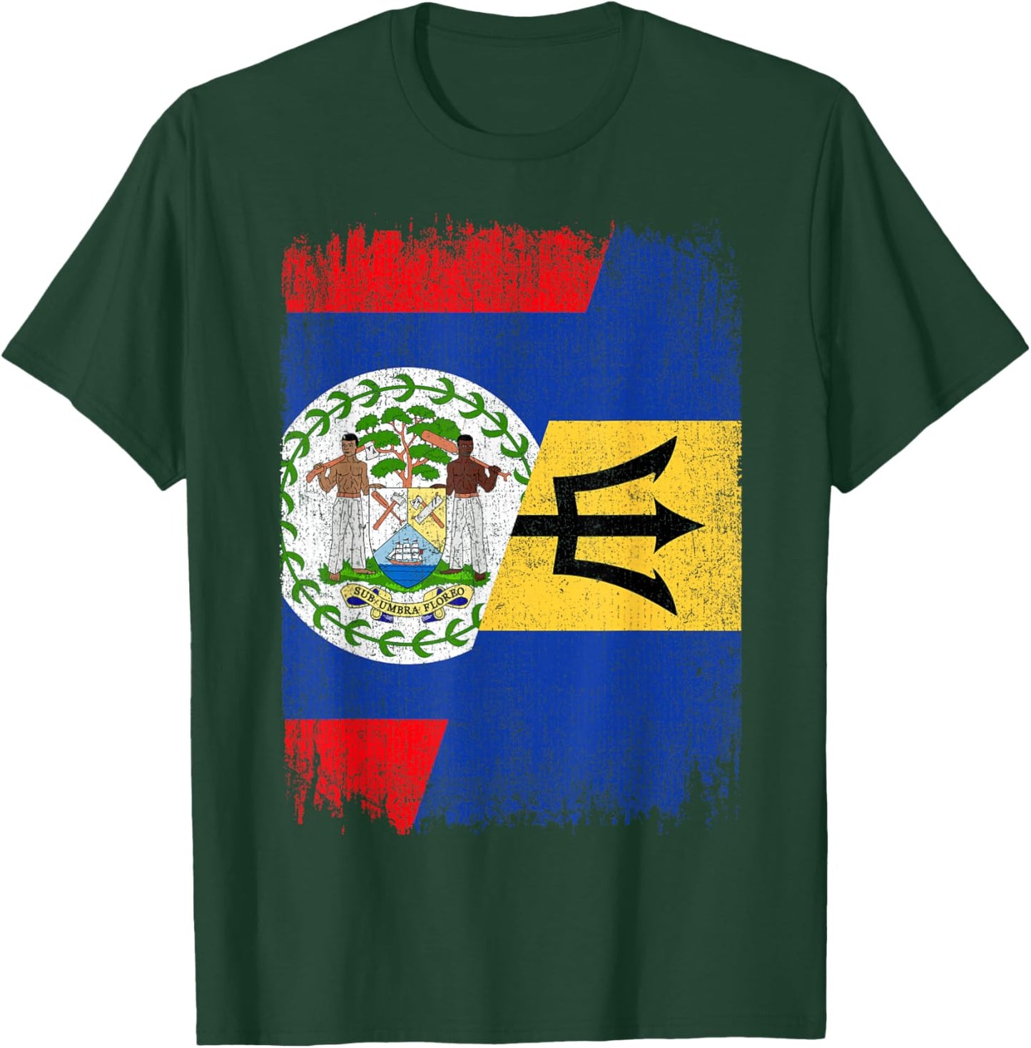 Half Belize Barbados Flag Belizean Barbadian Roots T-Shirt - T-Shirt | Forest