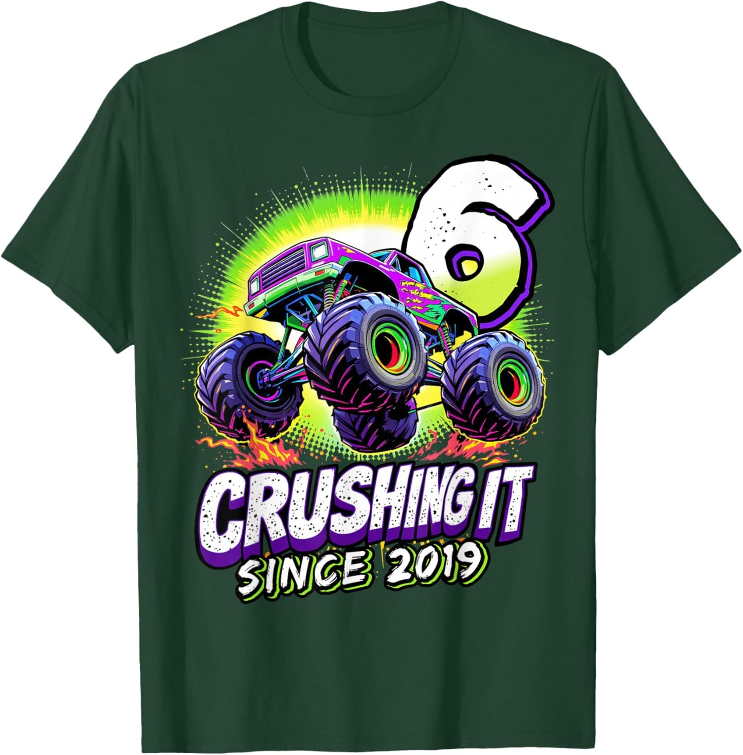 Birthday Monster Truck 6 year Old Boys 6th Party Born 2019 T-Shirt - T-Shirt | Forest