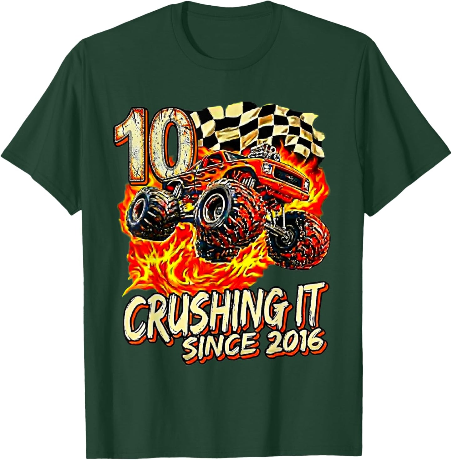 Birthday Monster Truck 10 Year Old Crushing It Since 2016 T-Shirt - T-Shirt | Forest