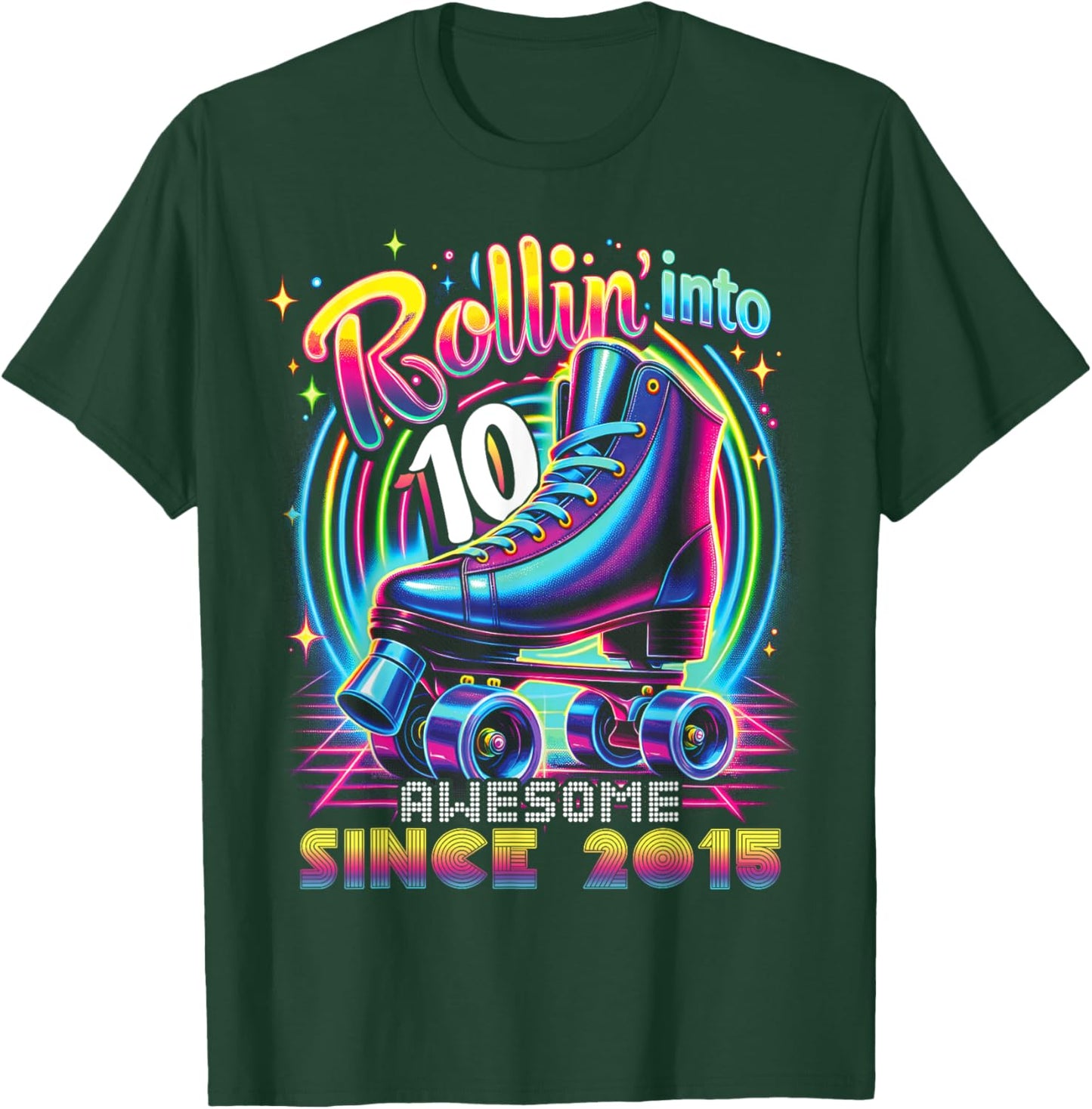 Birthday Roller Skating 10th Girl Rollin into 10 Skate Party T-Shirt - T-Shirt | Forest