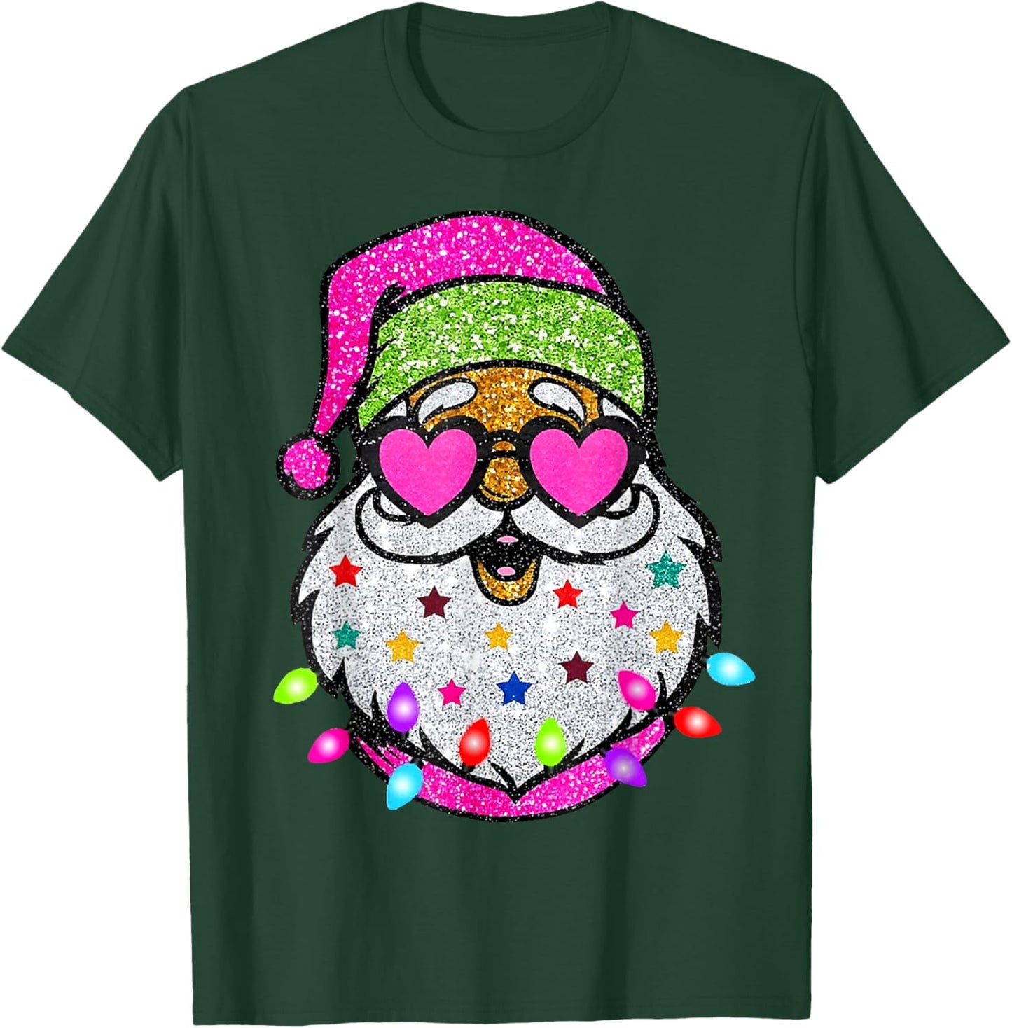 Cute Santa With Sunglasses Christmas Lights Pink Santa T-Shirt - T-Shirt | Forest