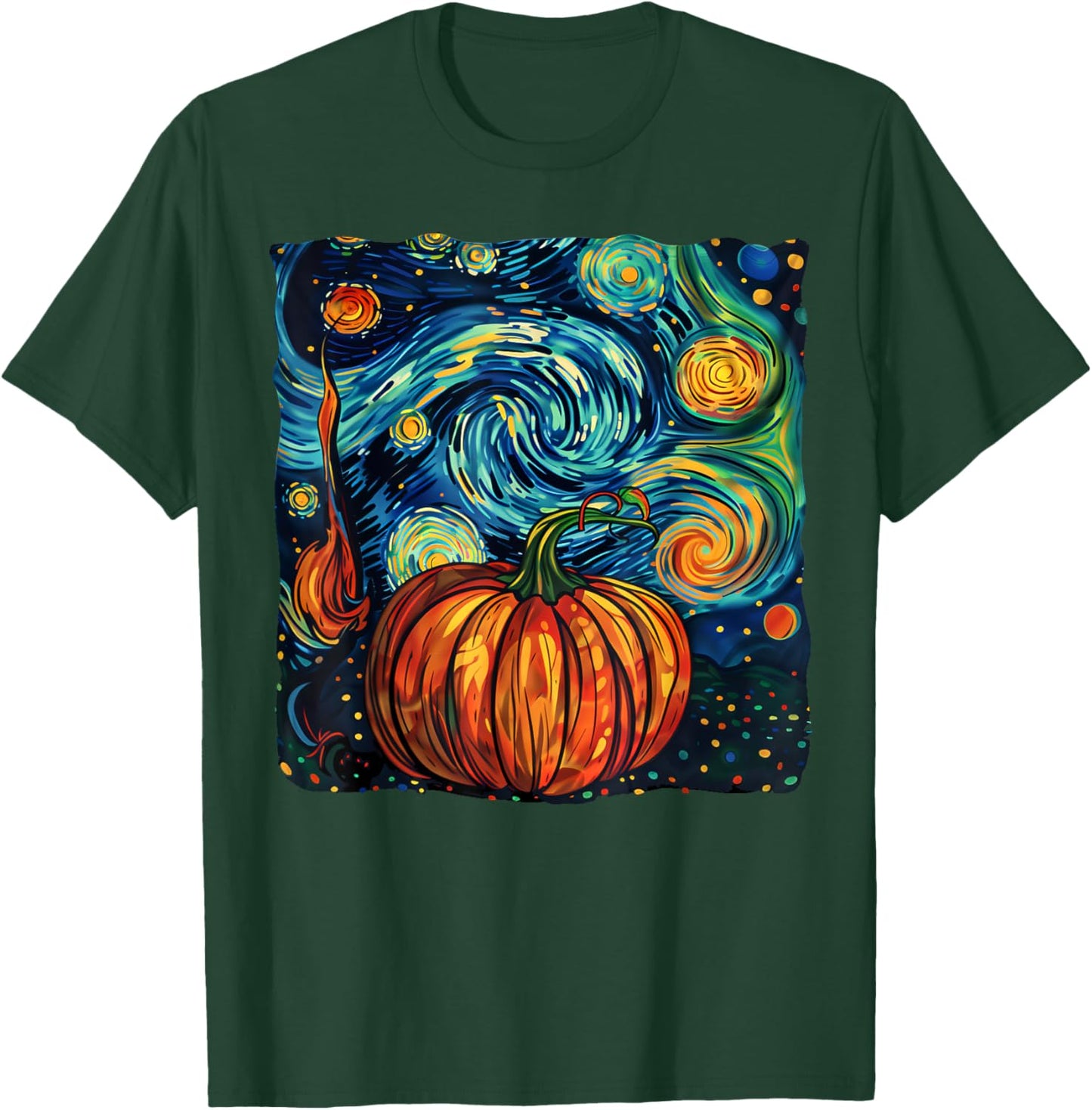 Pumpkin Halloween Starry Night Van Gogh Thanksgiving Fall T-Shirt - T-Shirt | Forest