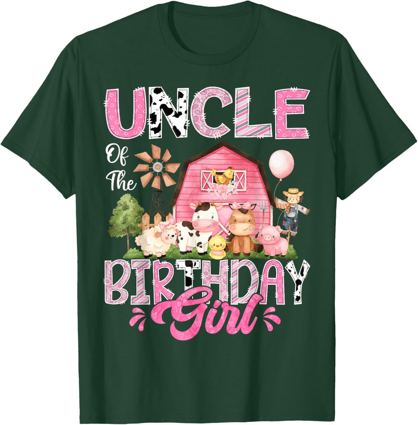 Uncle Of The Birthday Girl Pink Farm Cow First Birthday T-Shirt - T-Shirt | Forest