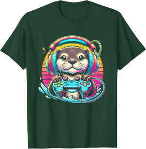 Otter Funny Video Game Controller T-Shirt - T-Shirt | Forest