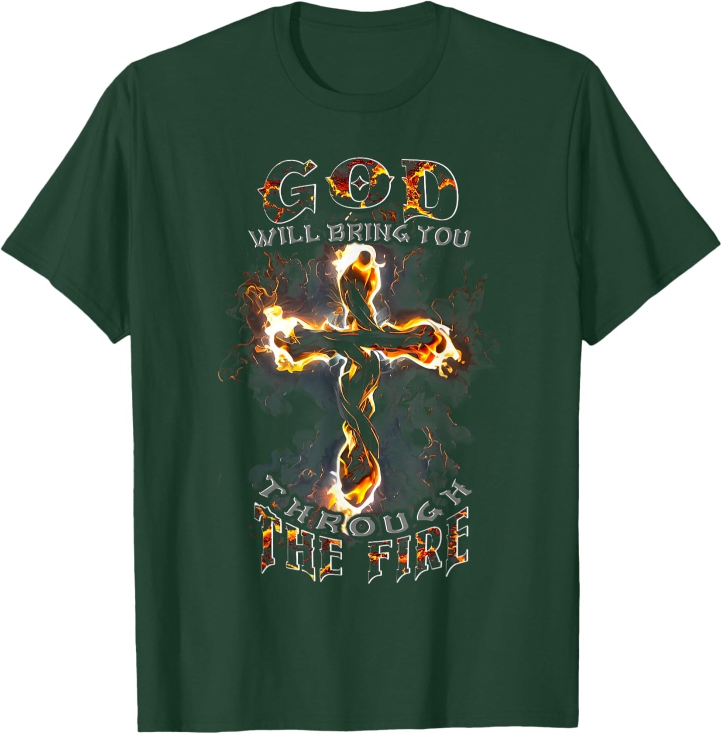 God Will Bring You Through The Fire Vintage Cross Christian T-Shirt - T-Shirt | Forest