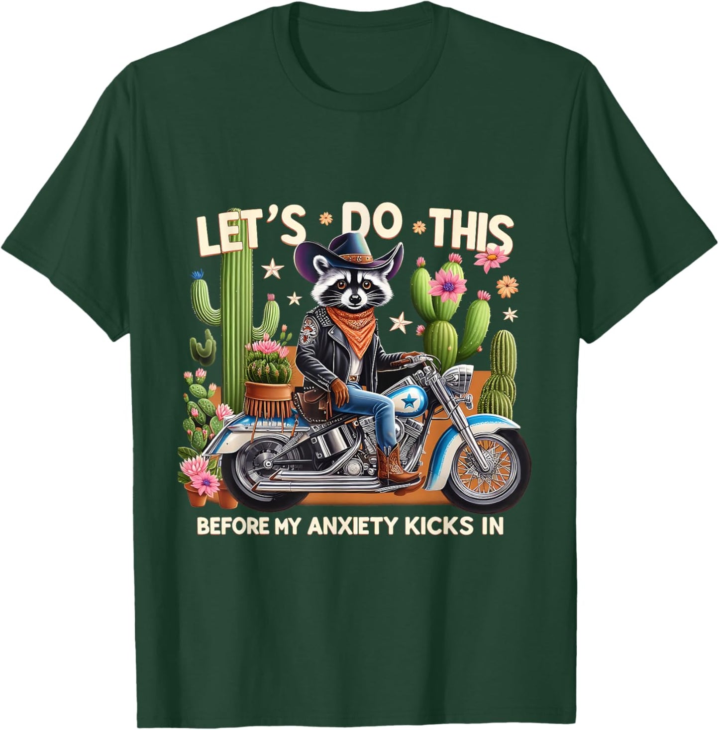 Funny Cowboy Raccoon Anxiety Western Biker Lovers Apparel T-Shirt - T-Shirt | Forest