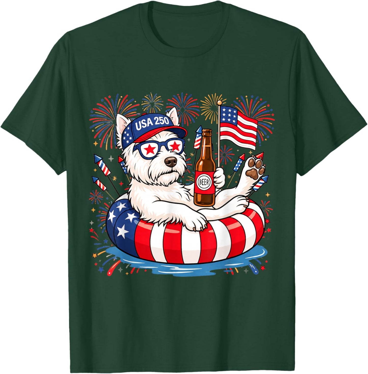 Patriotic Westie Dog 4th of July USA 250 Years Dog Lover T-Shirt - T-Shirt | Forest