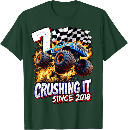Birthday Monster Truck 7 Year Old Boys 7th Party Born 2018 T-Shirt - T-Shirt | Forest