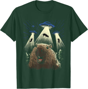 Alien Capybara Shirt Invasion Capybara Selfie UFO Abduction T-Shirt - T-Shirt | Forest