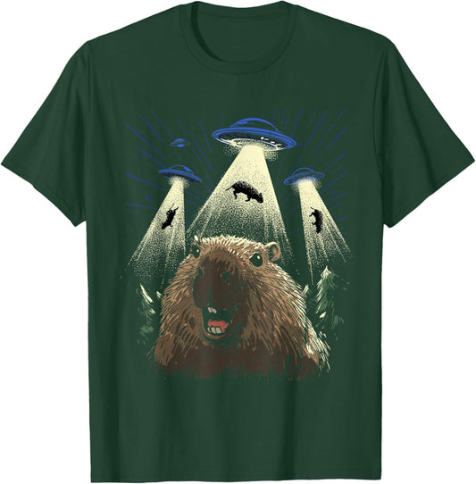 Alien Capybara Shirt Invasion Capybara Selfie UFO Abduction T-Shirt - T-Shirt | Forest