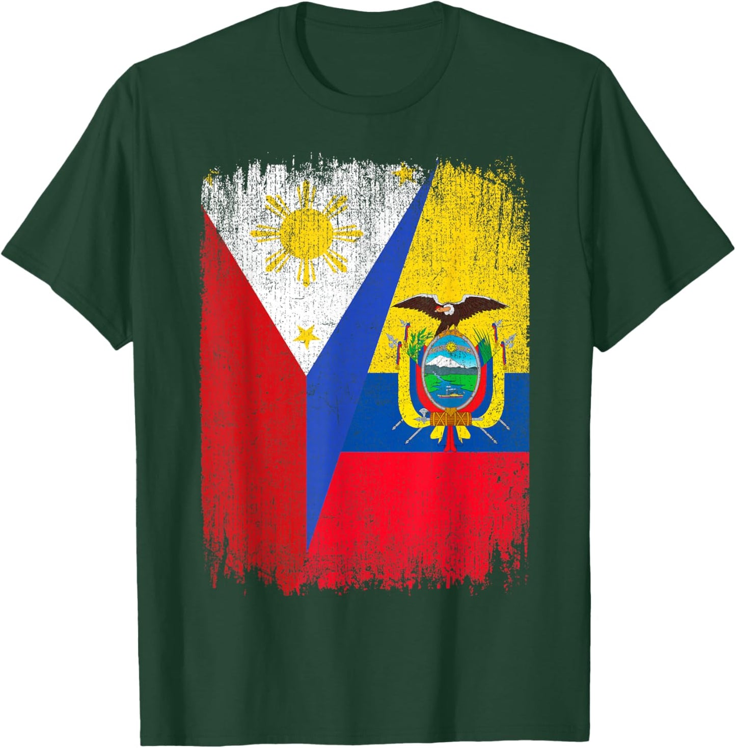 Half Philippines Ecuador Flag Filipino Ecuadorian Roots T-Shirt - T-Shirt | Forest
