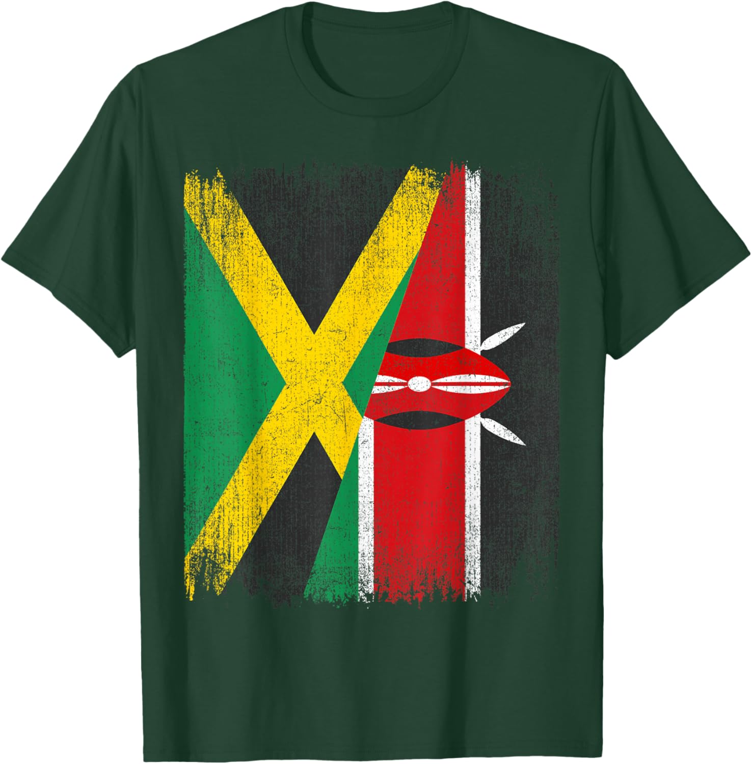 Half Jamaica Kenya Flag Jamaican Kenyan Pride Roots T-Shirt - T-Shirt | Forest
