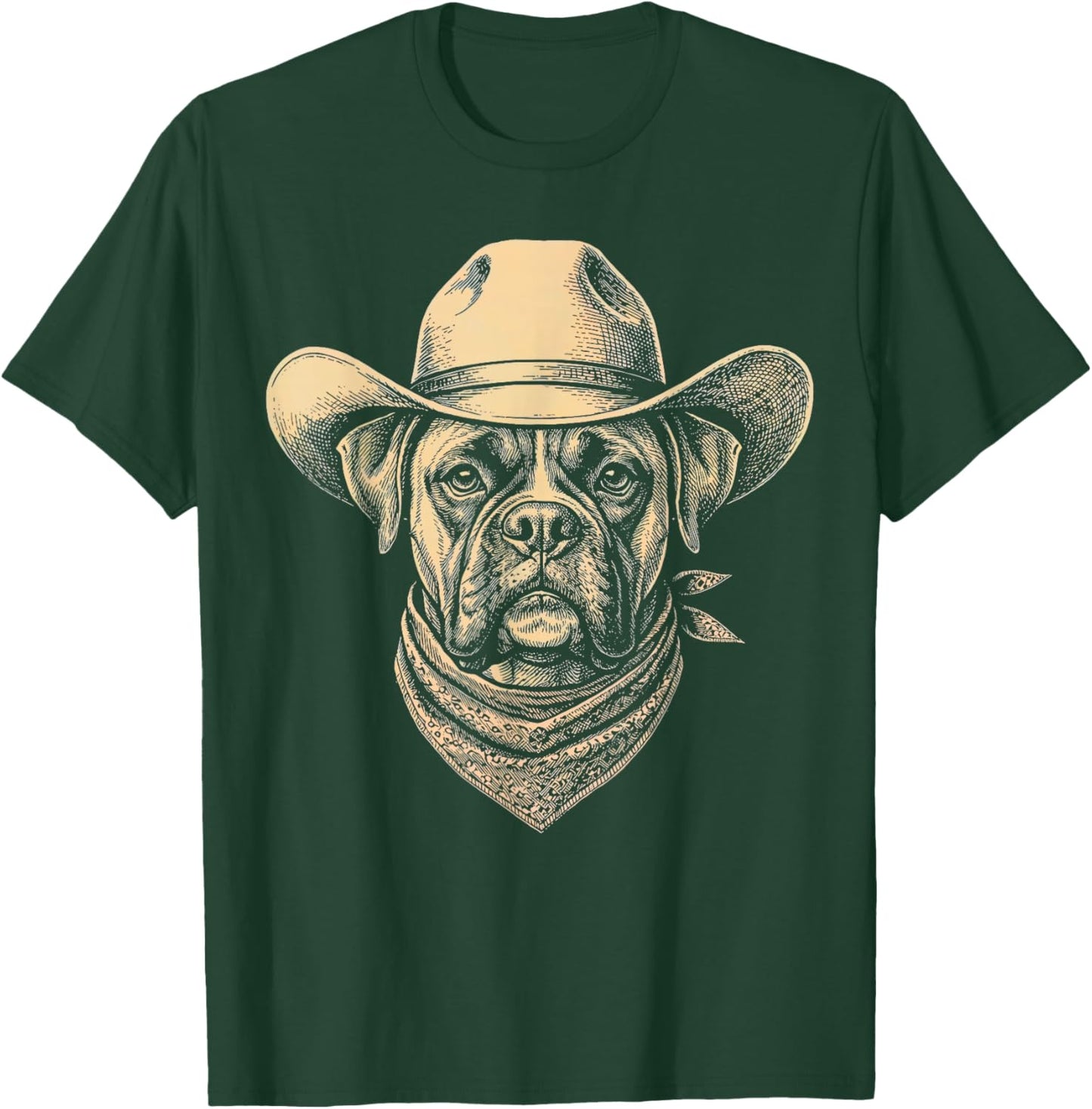 Vintage Boxer Dog Cowboy Hat Bandana Retro Western T-Shirt - T-Shirt | Forest