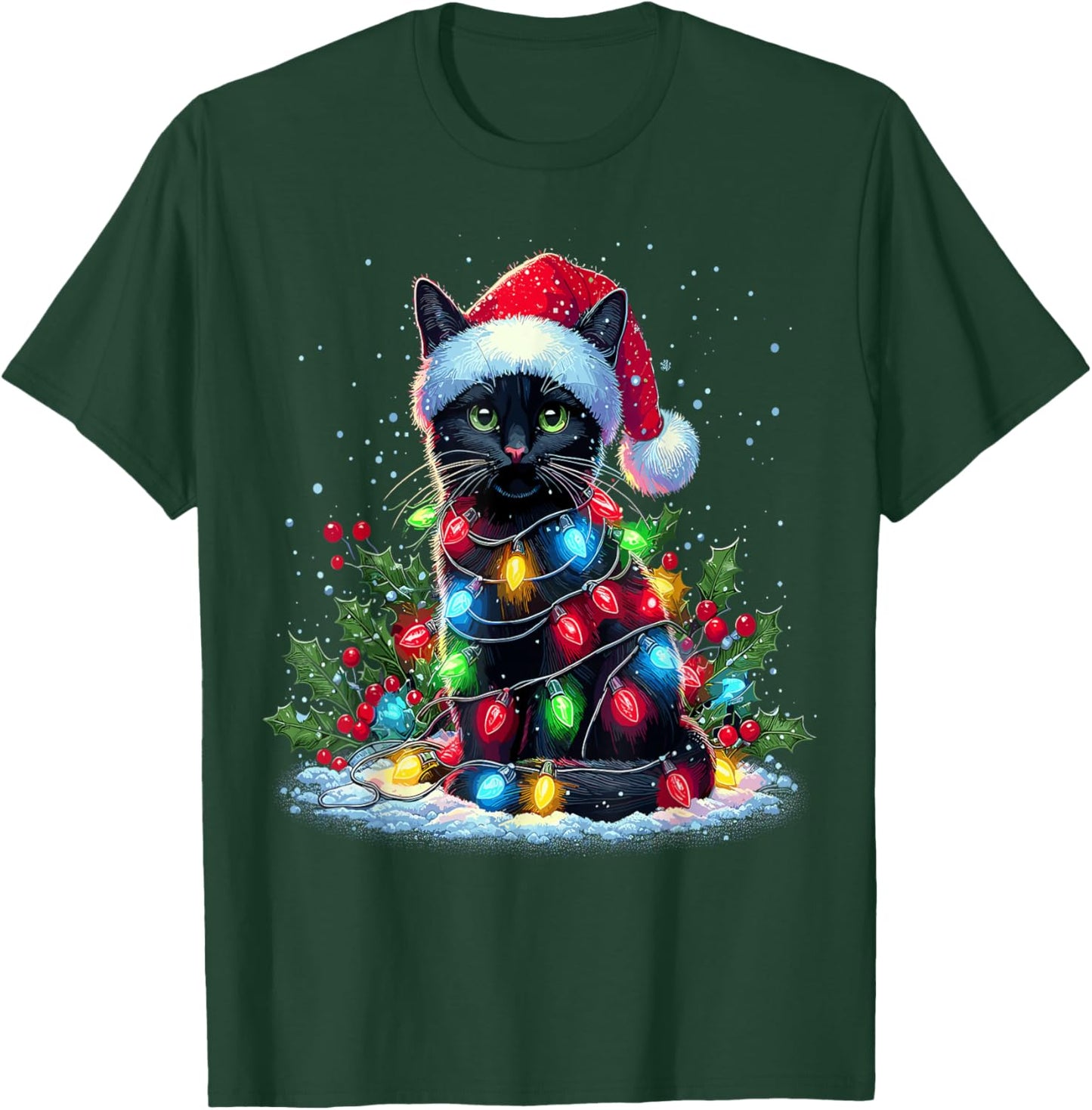 Black Cat Christmas Santa Hat Funny Meowy Cats T-Shirt - T-Shirt | Forest