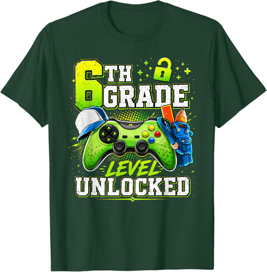 Back to School 6th Sixth Grade Level Unlocked Gamer Kid T-Shirt - T-Shirt | Forest