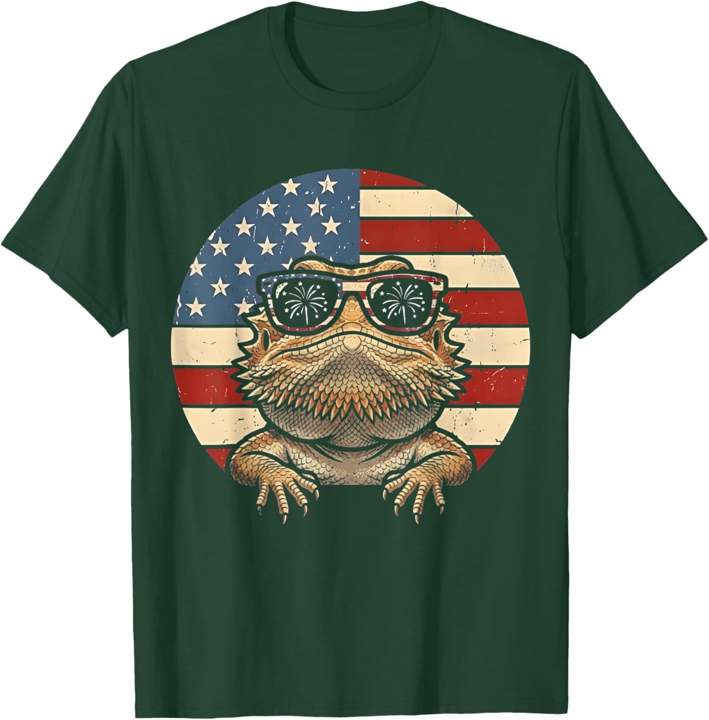 Retro Bearded Dragon 4th of July America Lizard USA Flag T-Shirt - T-Shirt | Forest