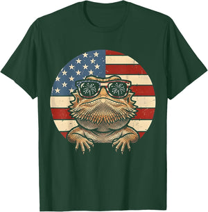 Retro Bearded Dragon 4th of July America Lizard USA Flag T-Shirt - T-Shirt | Forest