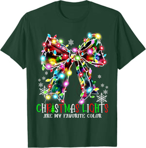 Christmas Lights Are My Favorite Color Coquette Bow Pajamas T-Shirt - T-Shirt | Forest