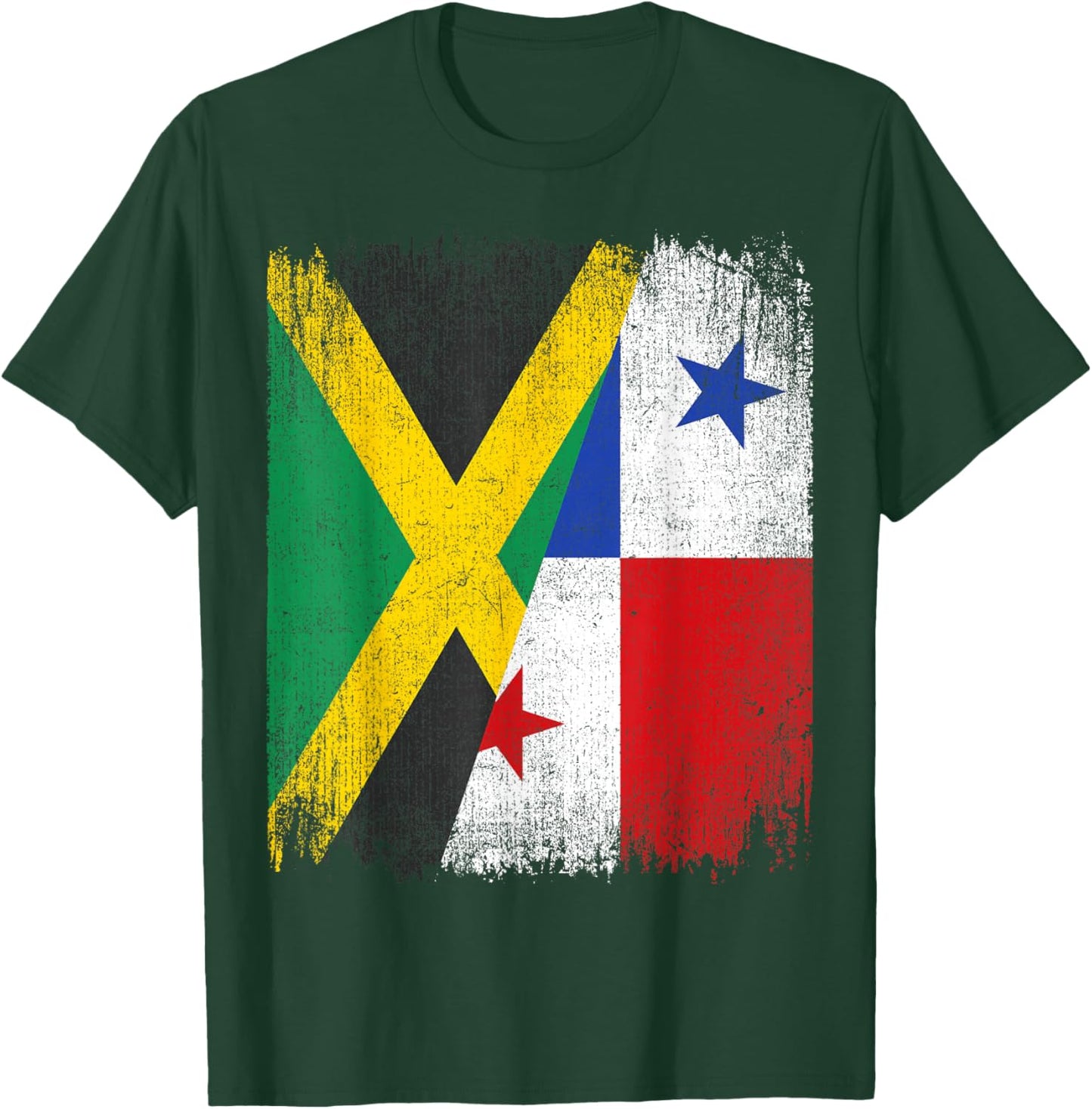 Half Jamaica Panama Flag Jamaican Panamanian Pride Roots T-Shirt - T-Shirt | Forest