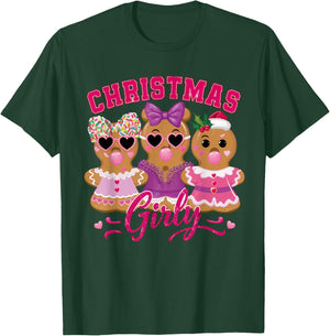 Coquette Bow Pink Gingerbread Christmas Girly Xmas Holiday T-Shirt - T-Shirt | Forest
