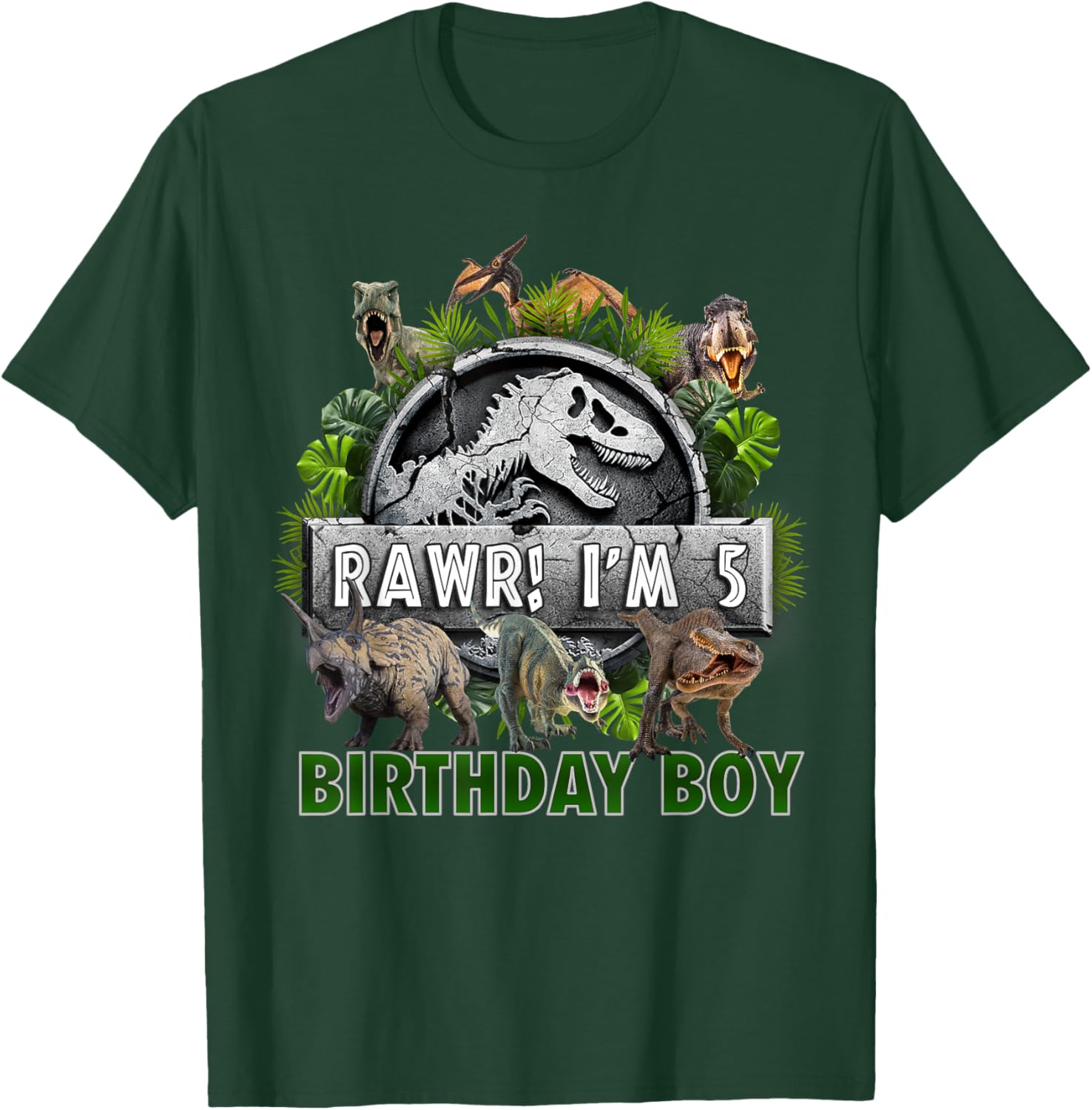 Kids 5 Year Old Shirt 5th Birthday Boy T Rex Dinosaur T-Shirt - T-Shirt | Forest