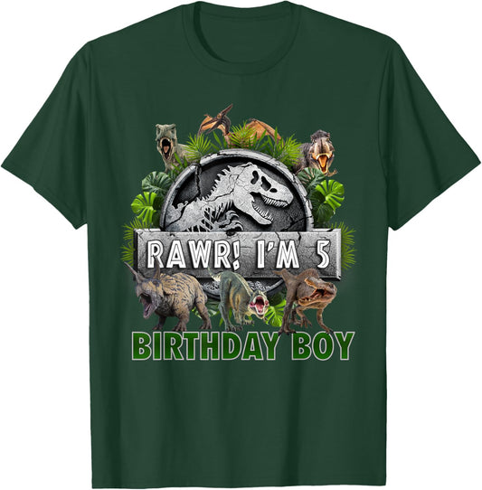 Kids 5 Year Old Shirt 5th Birthday Boy T Rex Dinosaur T-Shirt - T-Shirt | Forest