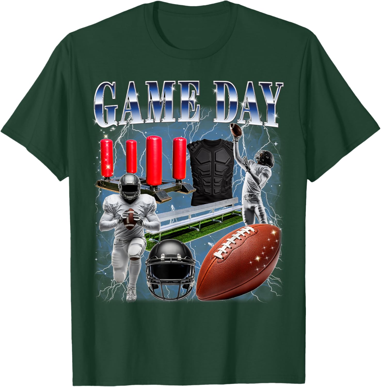 Football Game Day Bootleg 90s Style Player Boy Coach Youth T-Shirt - T-Shirt | Forest