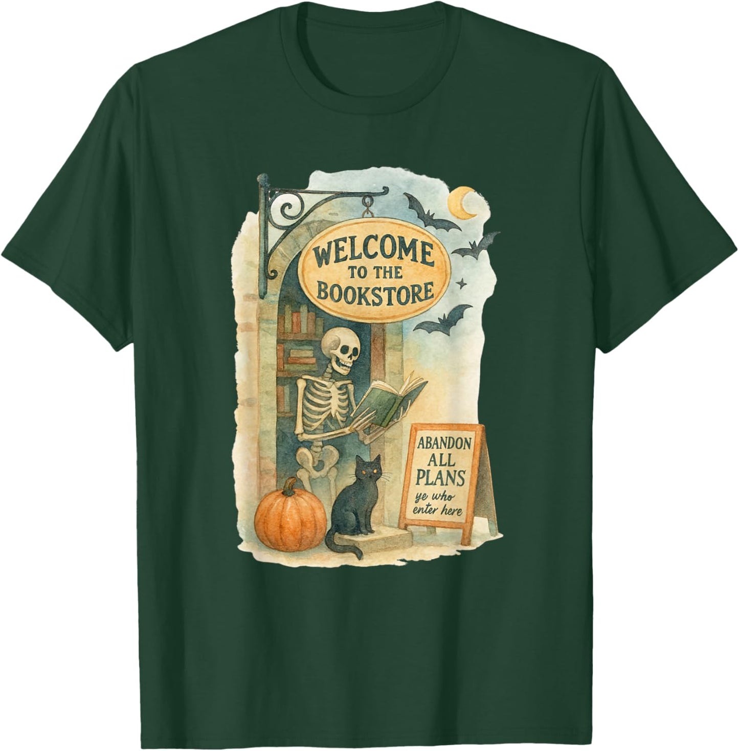 Welcome to The Bookstore Spooky Skeleton Halloween T-Shirt - T-Shirt | Forest