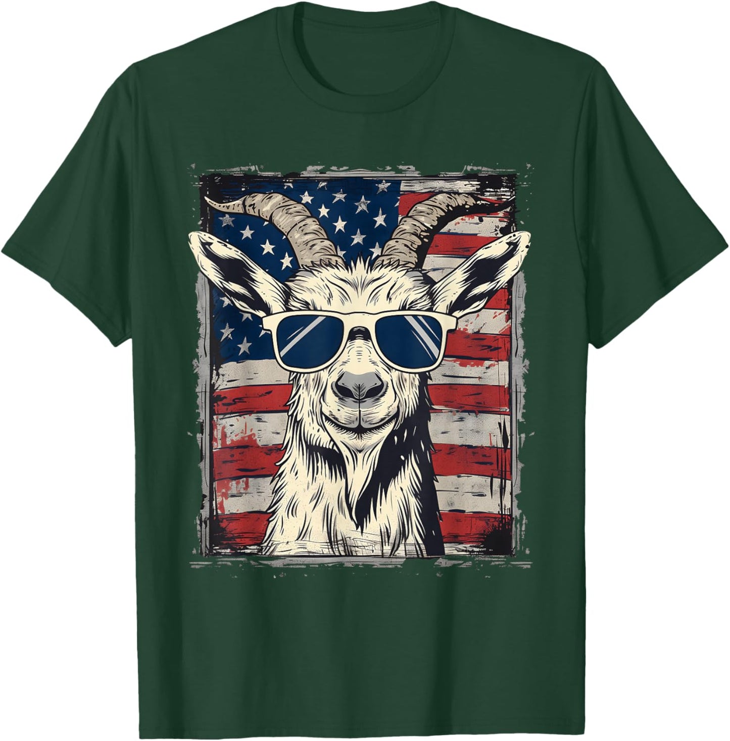 Cool Goat with Sunglasses and USA Flag T-Shirt - T-Shirt | Forest
